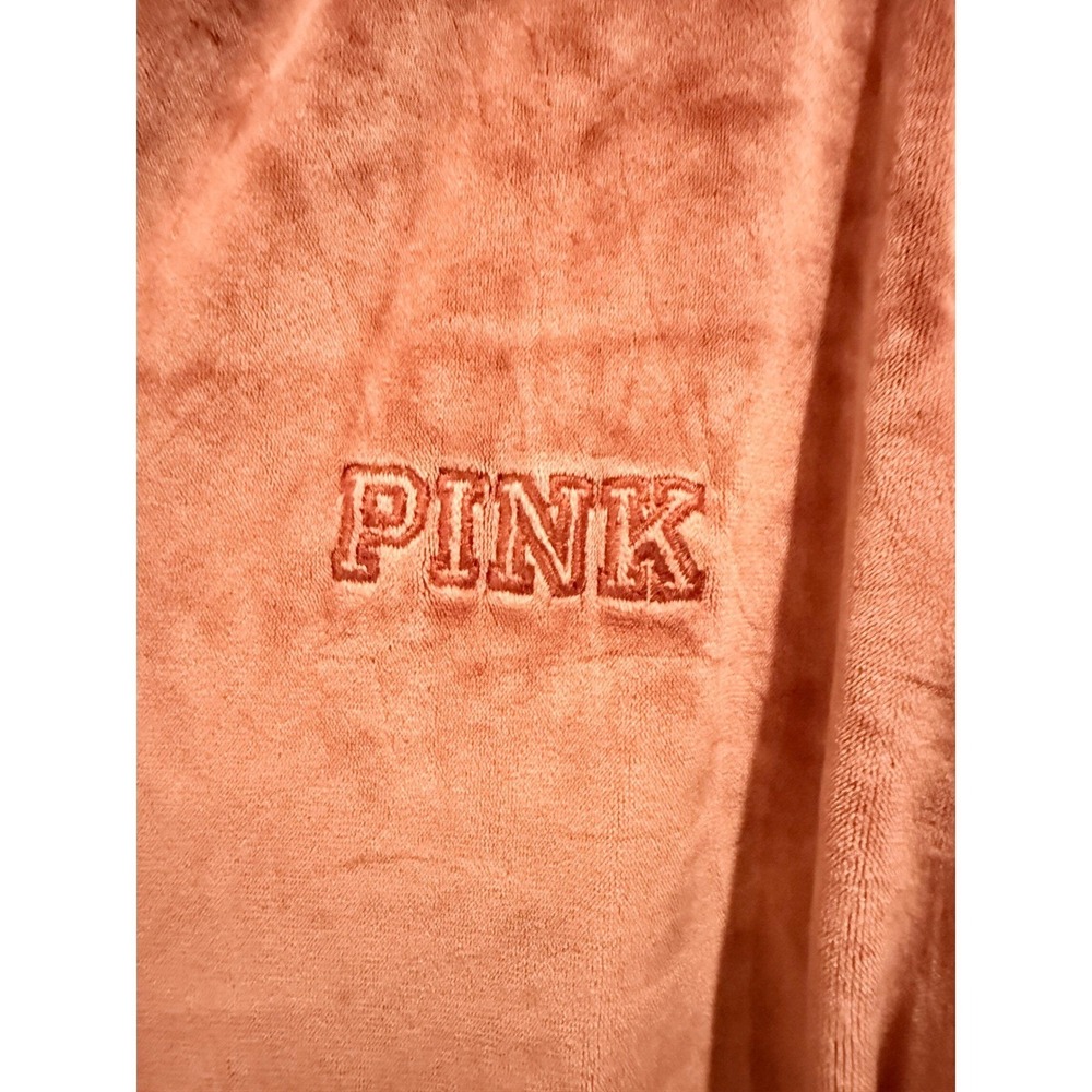 Victoria's Secret PINK Velour Zip Hoodie Coral Emboidered Logo Jacket Small - Picture 4 of 11